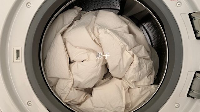 自宅の洗濯機で肌掛け羽毛布団を乾燥させた直後の画像